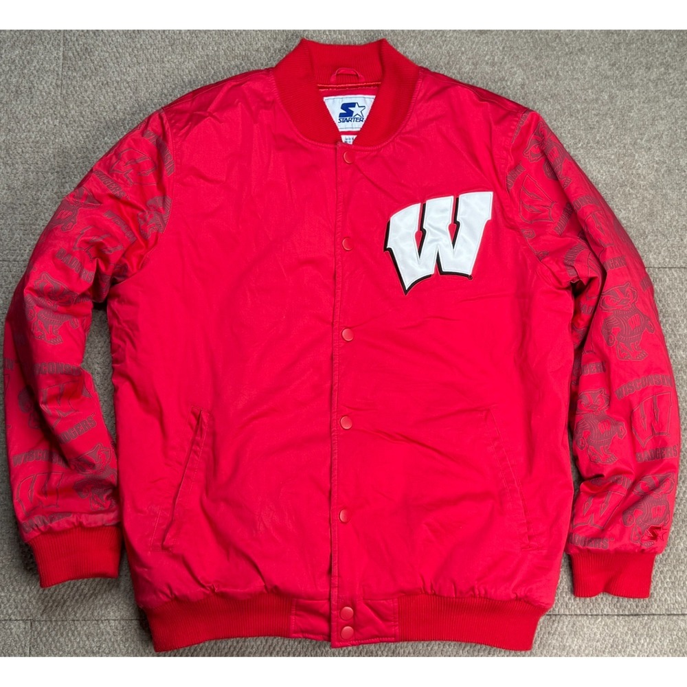 Starter G-III NCAA Rare Wisconsin‎ Badgers Embroidered Bomber Jacket Size XL